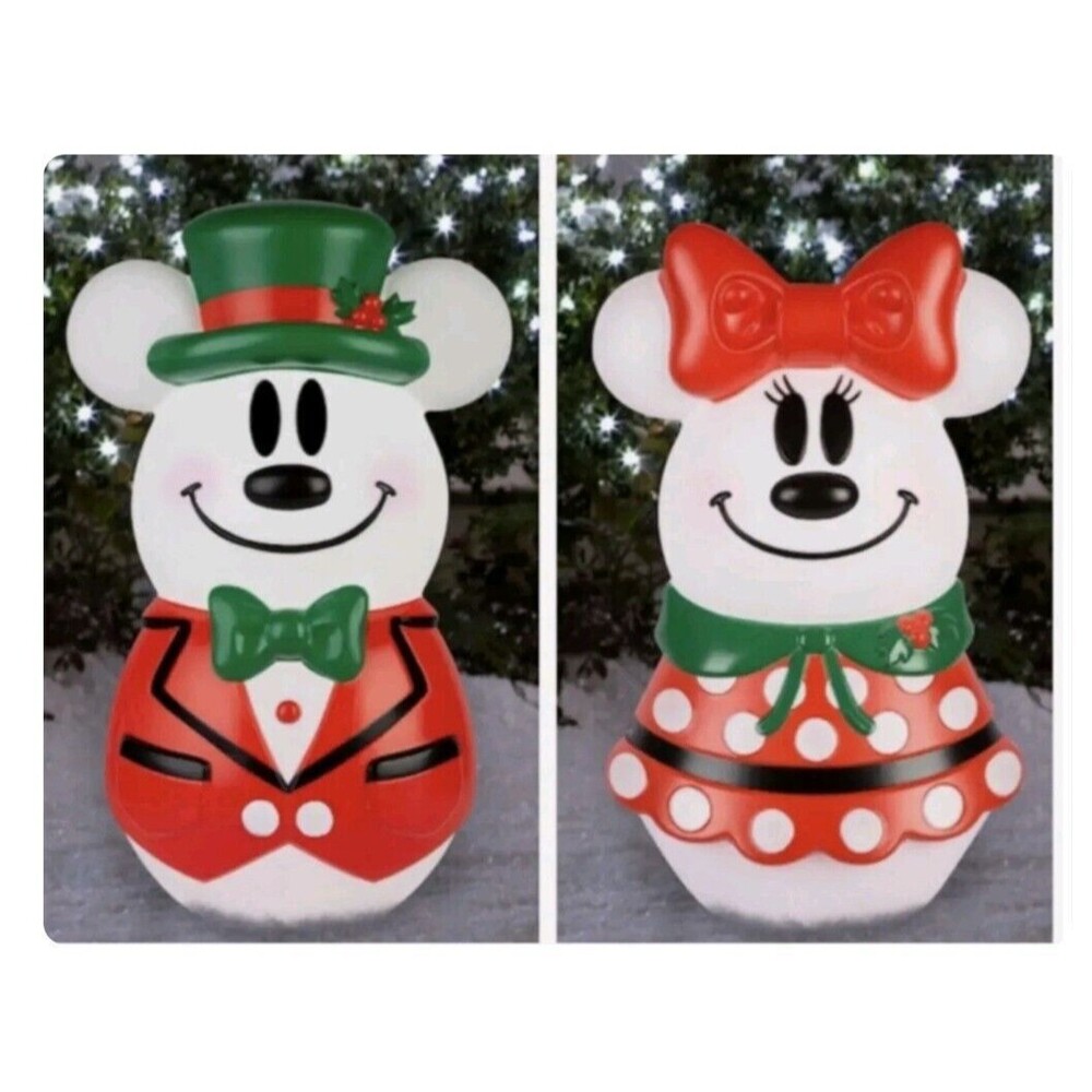 Disney Mickey & Minnie Mouse LED Christmas Blow Mold 23” Snowman Yard Set NEW